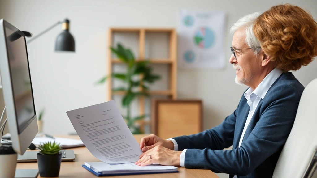 HR professional reviewing medical documentation and accommodation request letter with supportive expression at desk