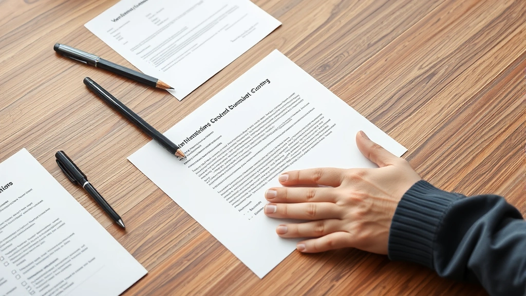 Person reviewing housing documents with verification letter on table, organized paperwork, positive expression