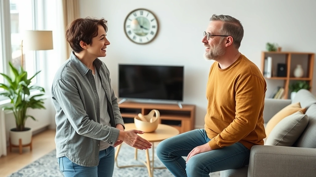 Diverse tenant and landlord having respectful conversation in apartment living room, professional interaction