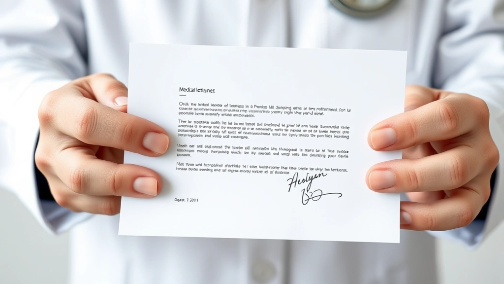 Close up of hands holding official letter with medical letterhead and signature
