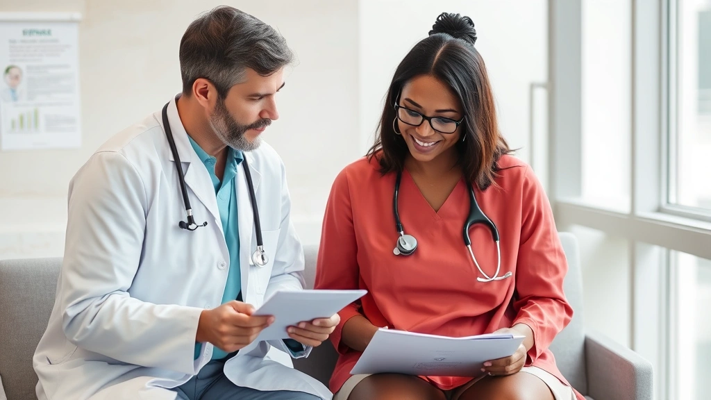 Patient and healthcare provider in consultation discussing medical records and documentation