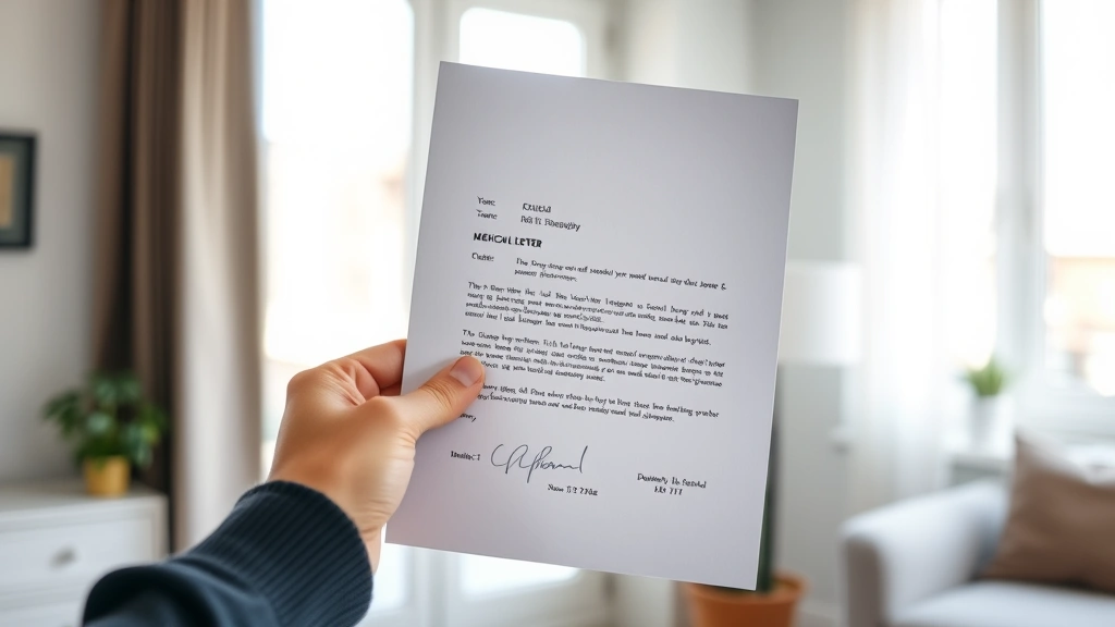 Person holding signed medical letter document, natural daylight through window, peaceful apartment interior background