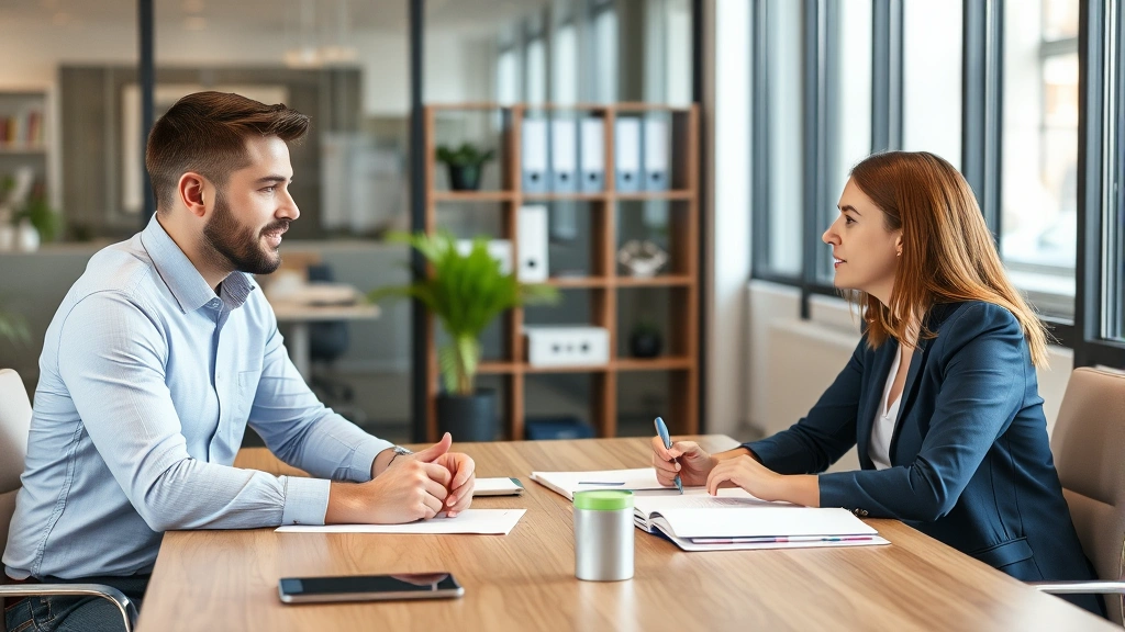 Employee and manager in professional discussion about workplace accommodations at office table