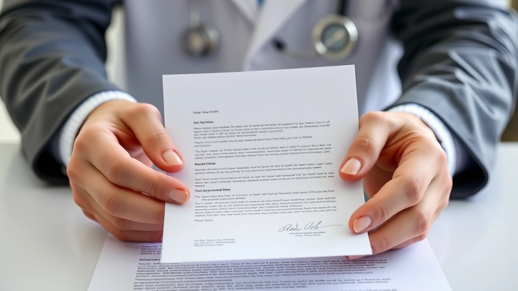 Hands holding official medical letter with doctor signature on official clinic letterhead paperwork