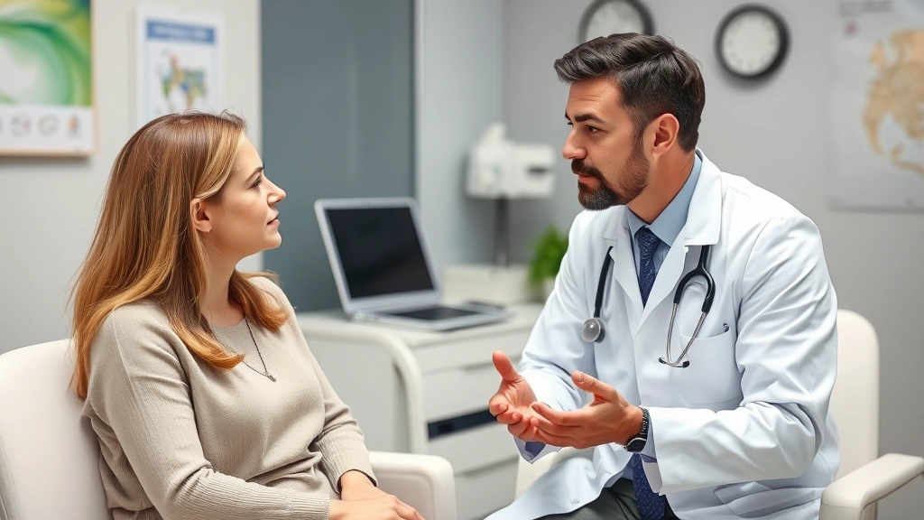 Patient and doctor having consultation in clinical office, discussing medical needs and accommodation requirements