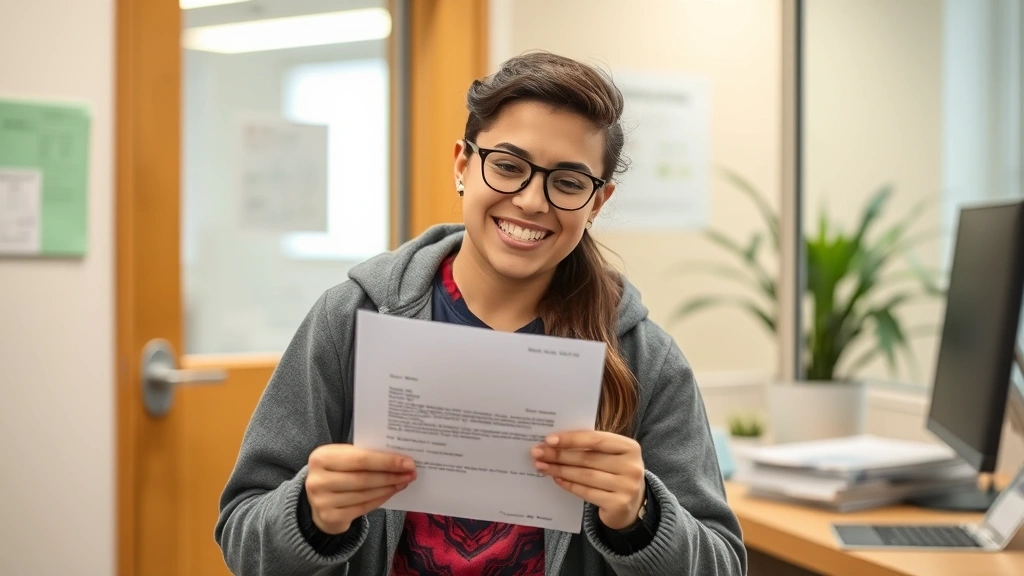 College student receiving approved accommodation letter from disability services office smiling relieved authentic moment