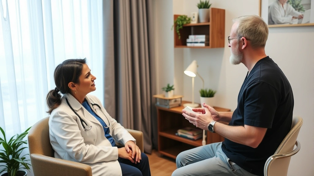 Patient having consultation with healthcare provider in comfortable medical office discussing medical condition