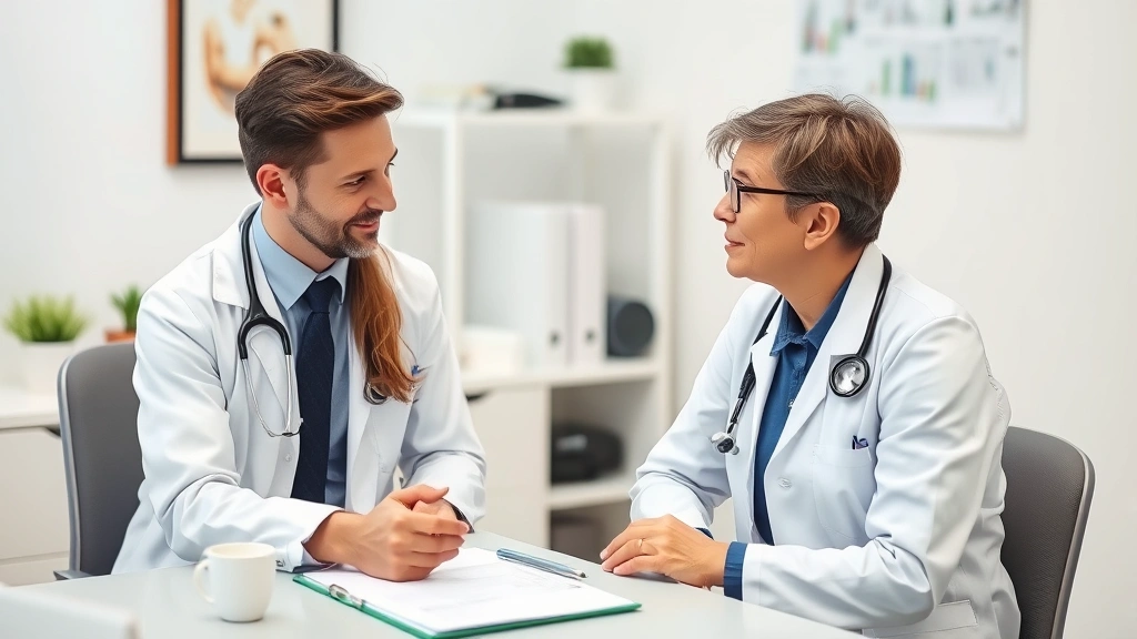Person consulting with healthcare provider about medical documentation and court needs in clinical office setting