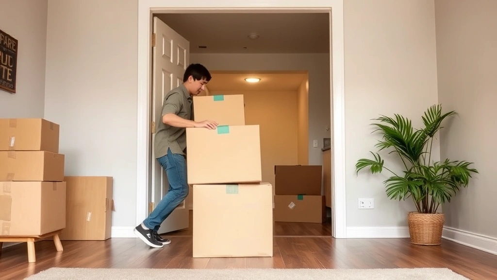 Person moving boxes into accessible ground floor apartment with wide doorways and no stairs visible