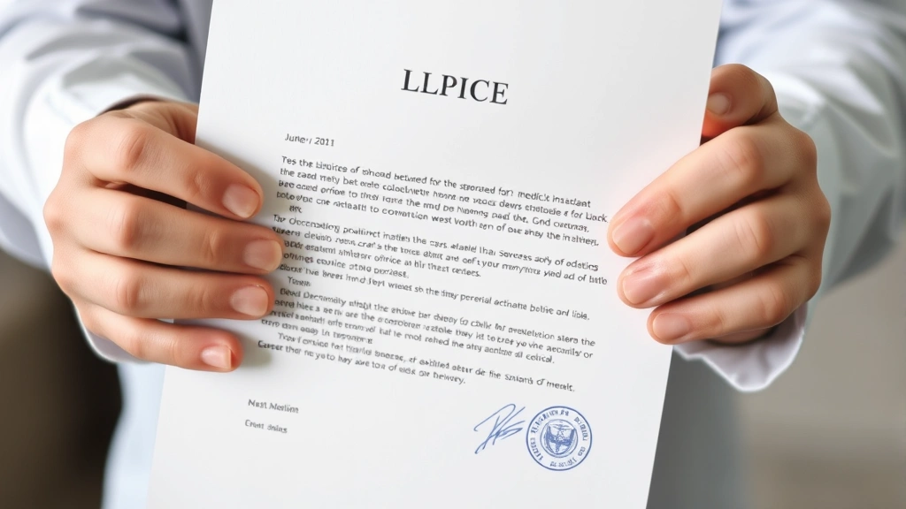 Close-up of hands holding official medical letterhead document with signature and professional seal