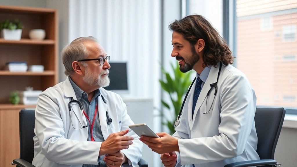 Patient and doctor having serious discussion about medical needs in modern medical office
