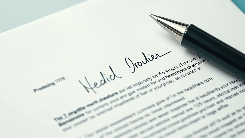 Close-up of signed medical letter on official healthcare provider letterhead with pen