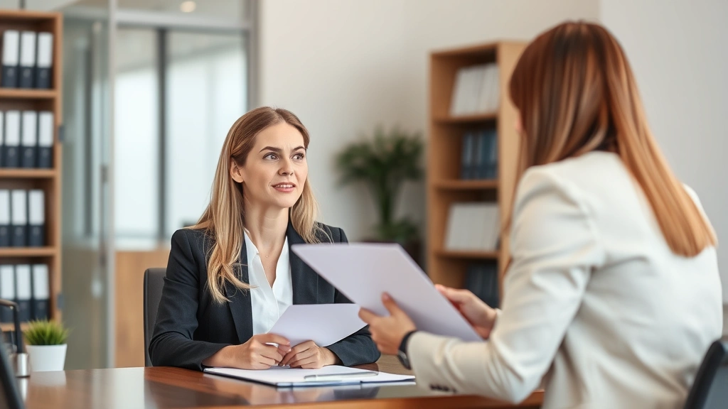 Woman speaking with attorney in law office reviewing documents, serious professional consultation about legal accommodations,