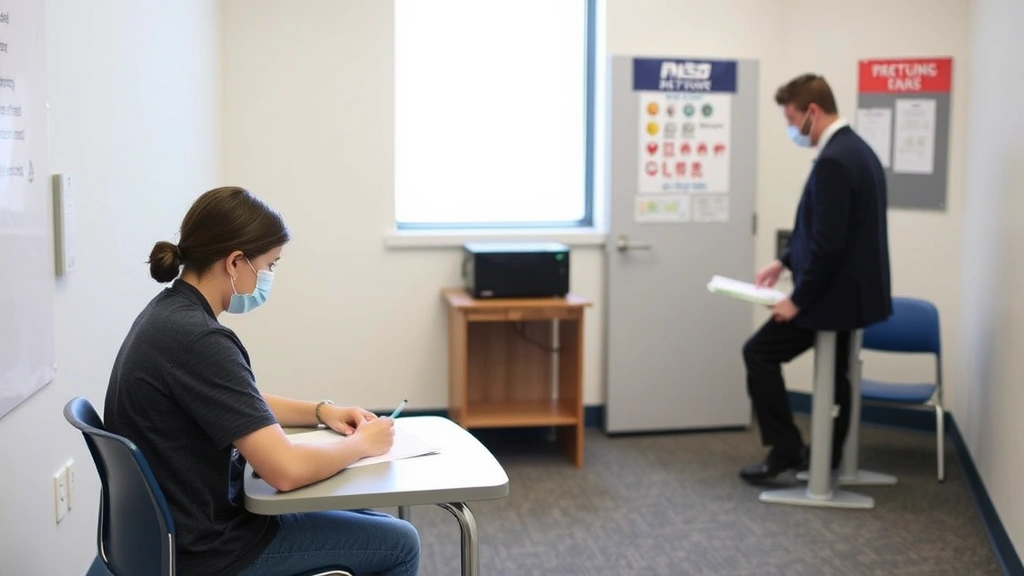 Student taking exam in separate quiet testing room with proctor monitoring accommodations
