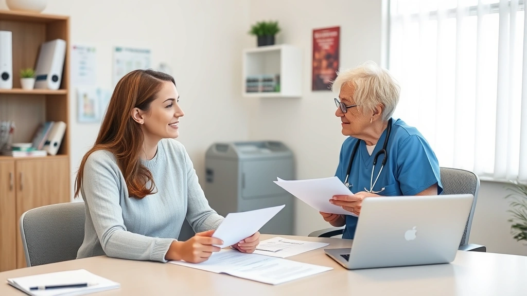 Female student meeting with healthcare provider in clinical office discussing medical documentation for school accommodations