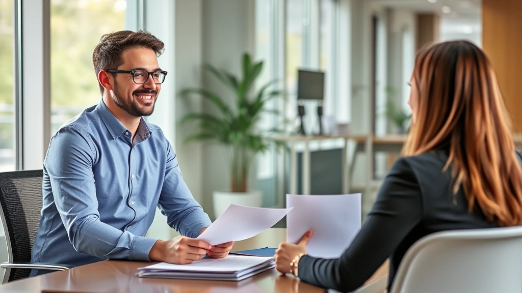 Confident employee having positive meeting with HR manager in bright office discussing accommodation letter