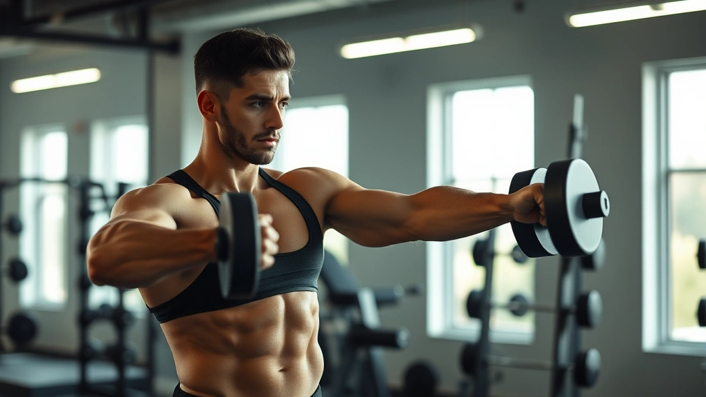 Active person doing resistance training in well-lit gym, demonstrating exercise compatibility with intermittent fasting, focused determined expression, healthy physique