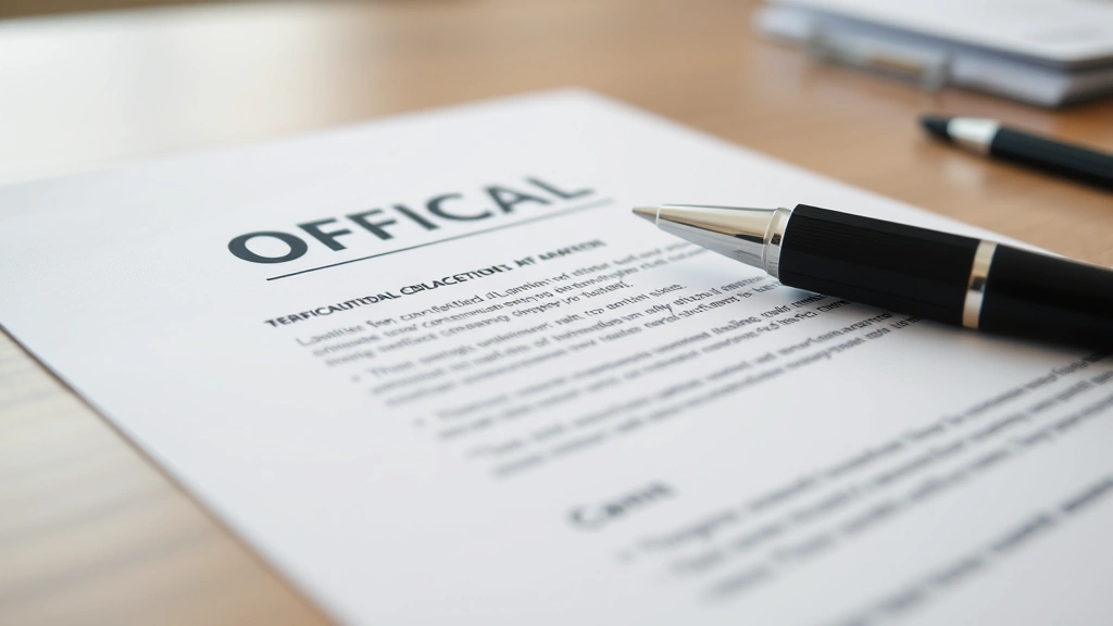 Close-up of official letterhead and pen on desk, professional documentation, neutral office background, no visible text on do