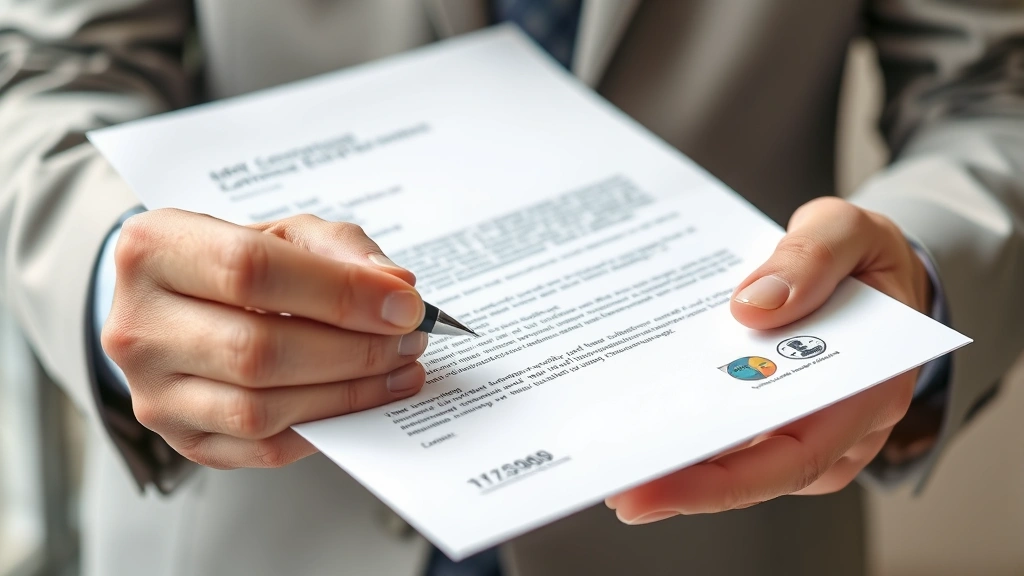Close-up of hands holding official letterhead document with professional credentials, license number visible, and pen ready t