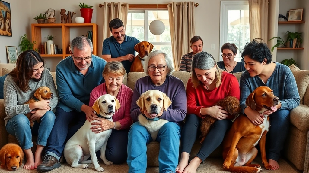Diverse group of people with their emotional support animals in various home environments, showing comfort and connection, na