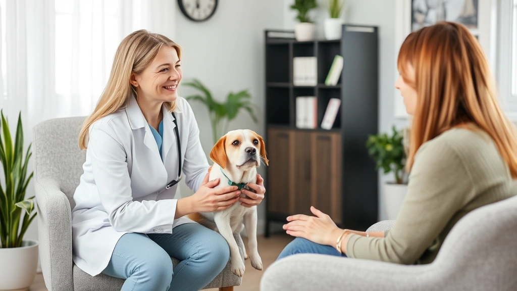 Professional therapist or counselor in office with patient discussing emotional support animal accommodation needs