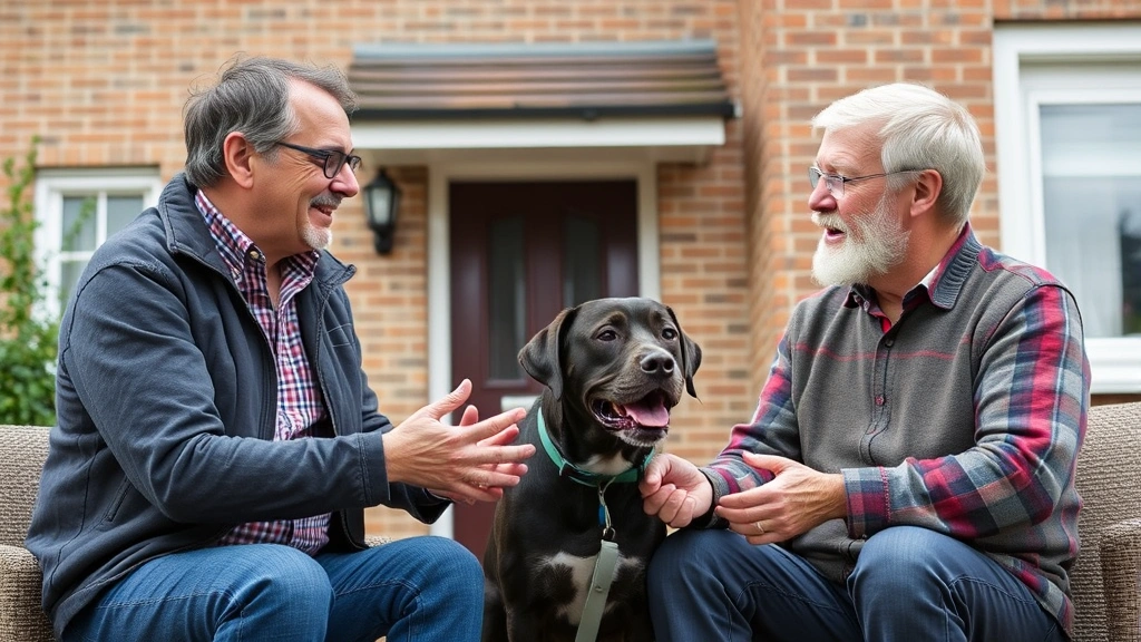 Tenant and landlord having productive conversation about ESA housing accommodation with animal present
