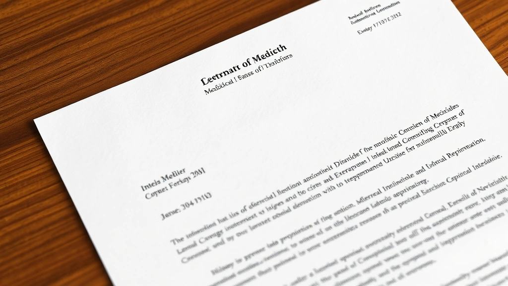 Close up of official medical letter on professional letterhead with credentials visible authentic document