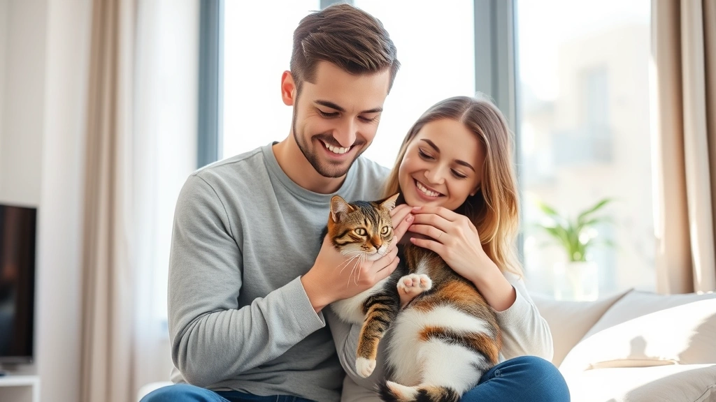 Young adult with emotional support cat in modern apartment, natural window light, calm therapeutic moment, animal providing c