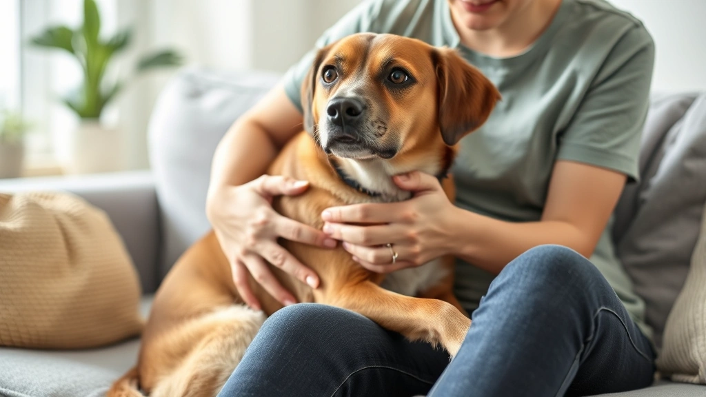 Person with emotional support dog sitting together in comfortable home setting showing bond and comfort the animal provides