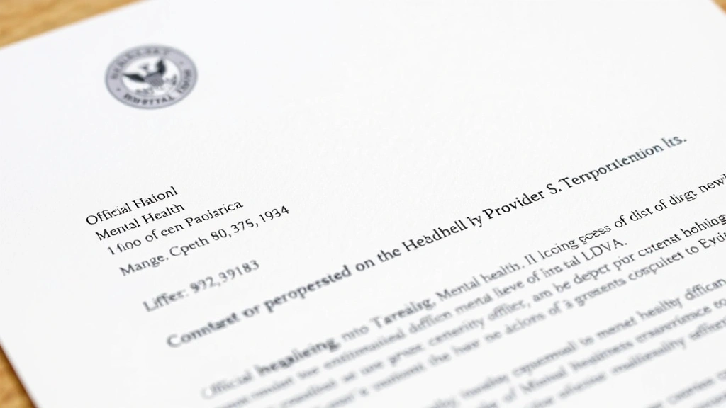 Close-up of official letterhead document with professional credentials and license information on mental health provider stat