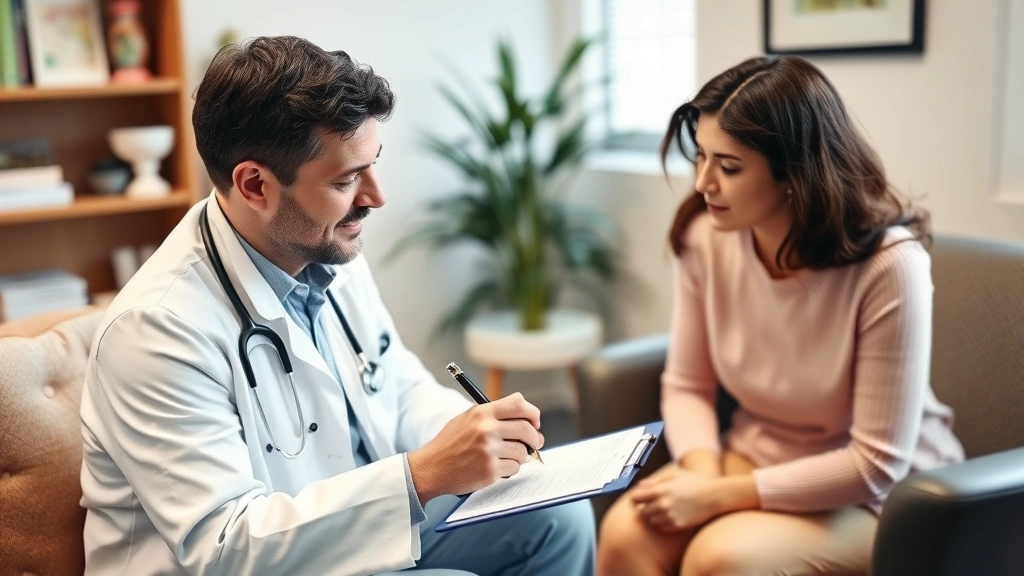 Doctor writing notes on clipboard during patient consultation in comfortable medical office setting