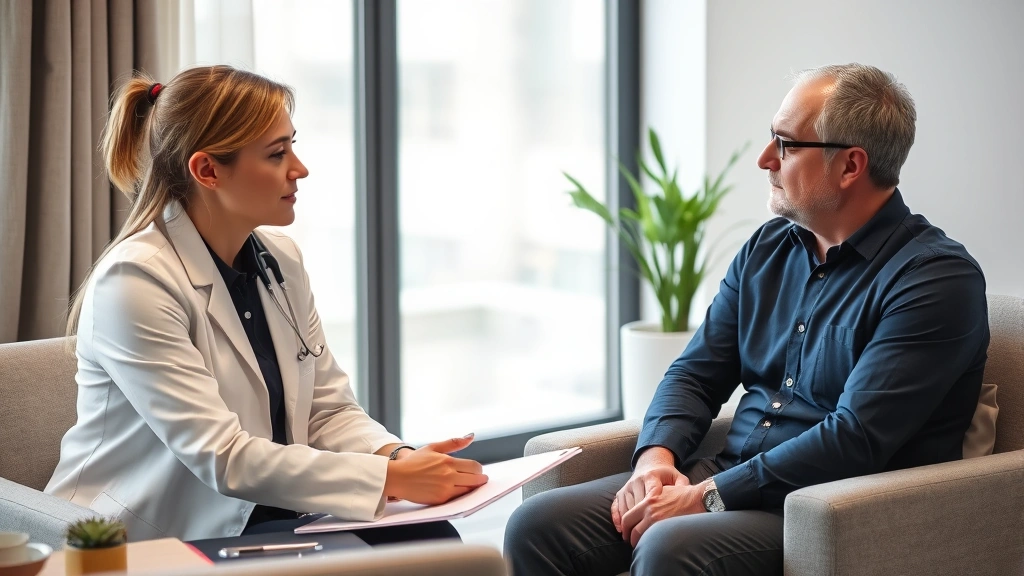 Professional therapist and patient in counseling session discussing treatment plan for mental health condition