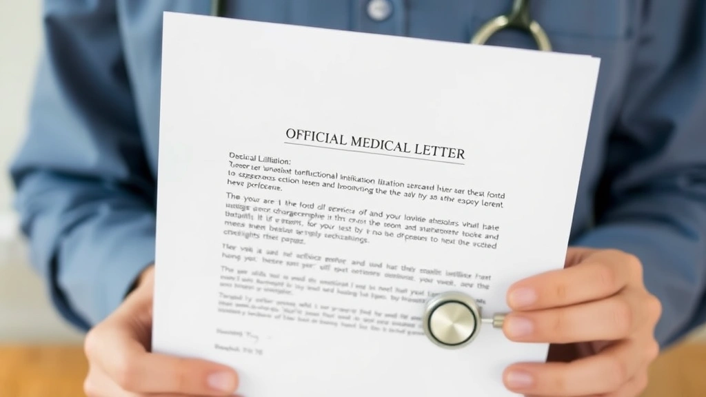 Close-up of hands holding an official medical letter document with stethoscope visible, representing functional limitation ve