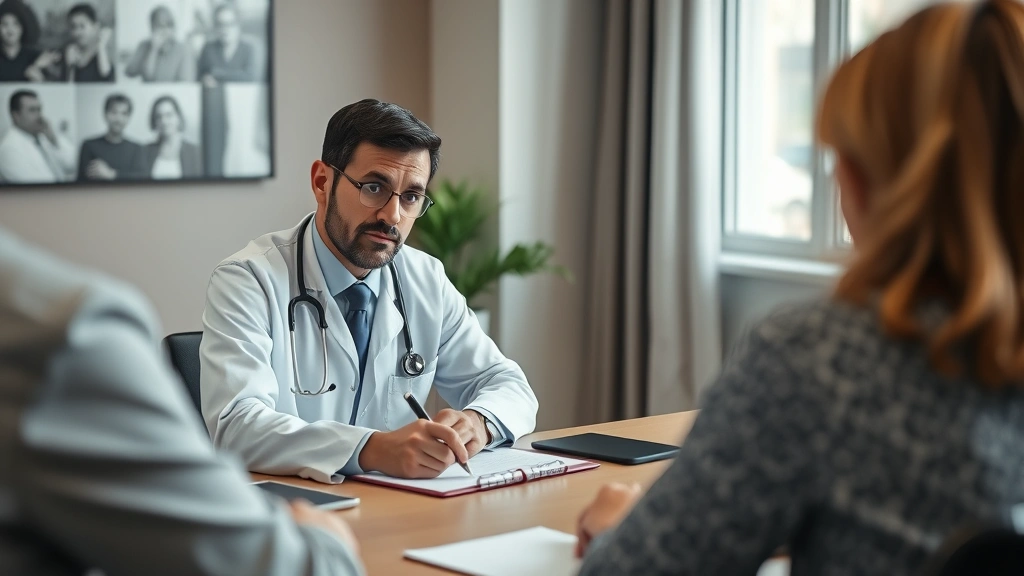 Healthcare provider writing notes at desk during patient consultation meeting