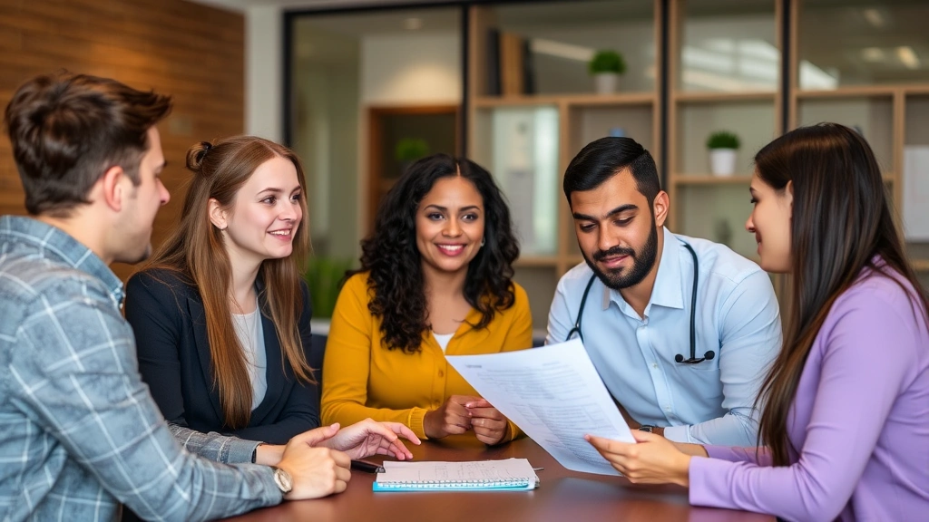 Diverse group of professionals in office setting discussing accommodation plans and medical documentation