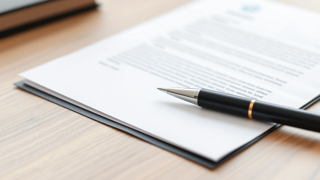 Close up of official letterhead with pen on desk, professional documentation setup, neutral background