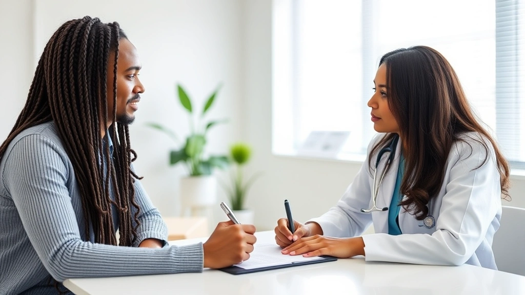 Diverse healthcare provider writing in patient file during medical consultation in bright office