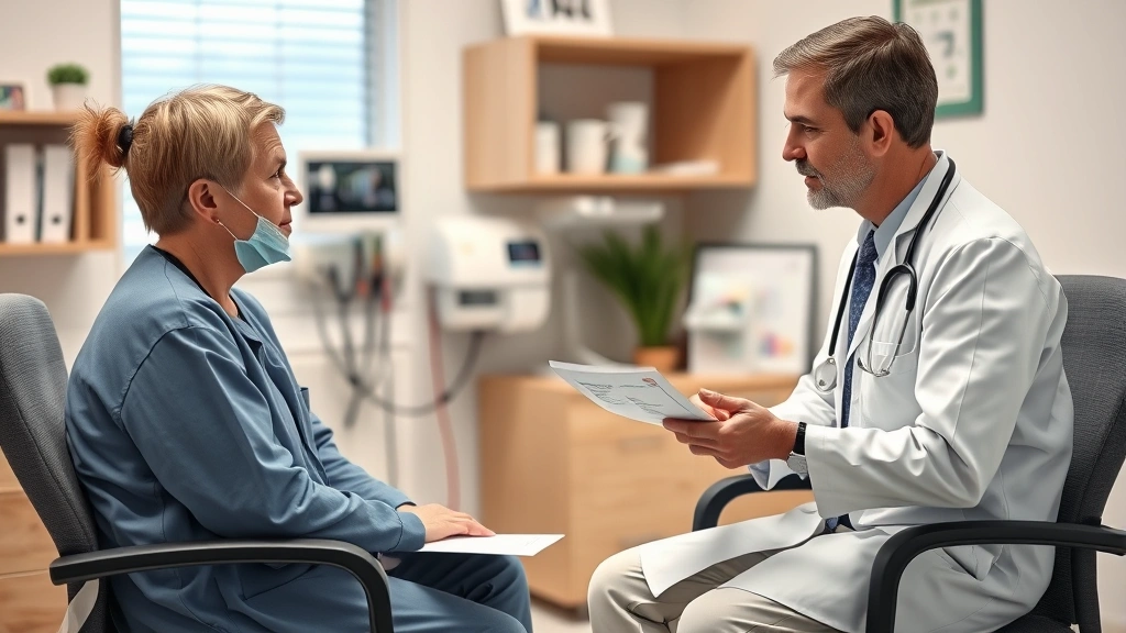 Healthcare provider and patient having serious discussion in medical office about treatment plan and financial concerns