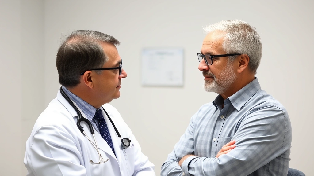 Patient in consultation with occupational health physician discussing job duties and functional limitations during evaluation