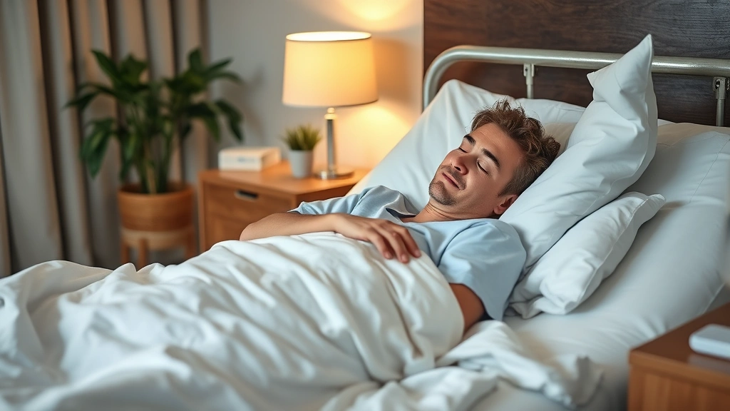 Person resting at home during recovery period with comfortable bedding and supportive environment
