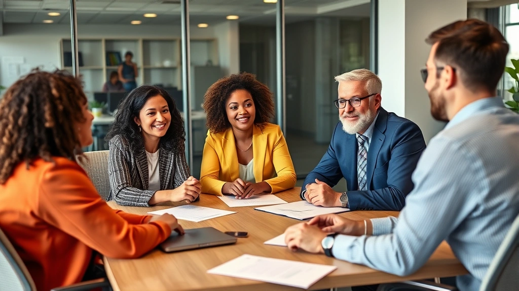 Diverse professional team in office meeting discussing workplace accommodation policies