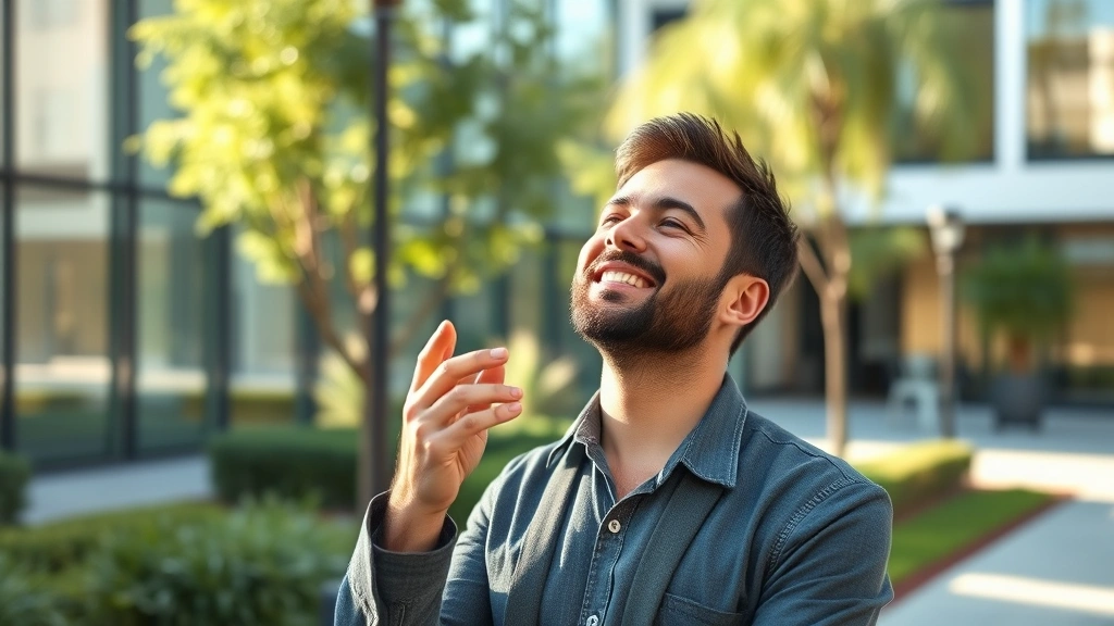Professional employee taking a brief wellness break outdoors at workplace during daytime with natural lighting