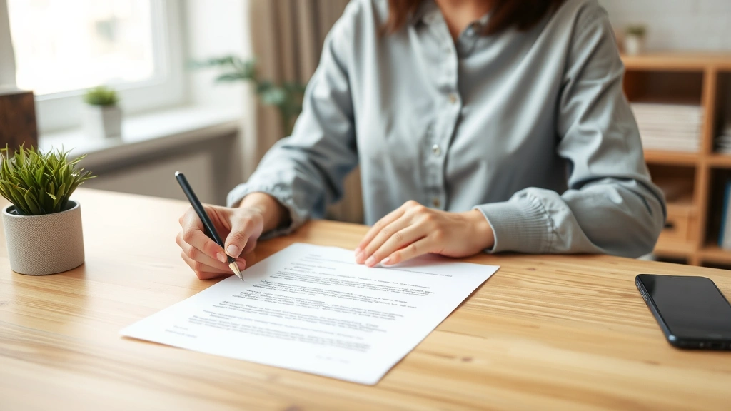 Professional woman reading formal letter at home with summons document on table