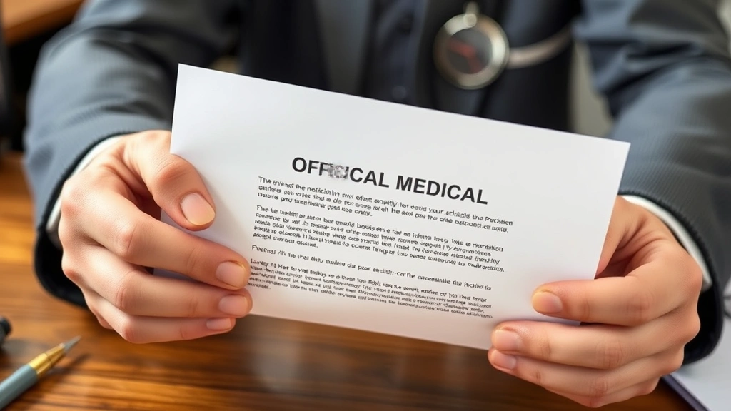Close-up of hands holding official medical accommodation letter with professional letterhead, pen nearby, warm office setting