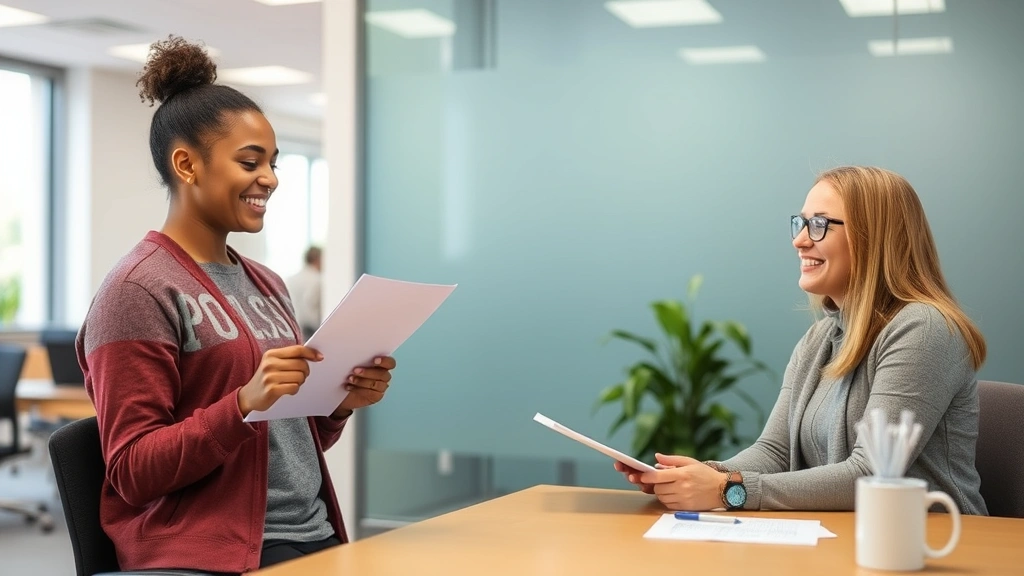 Student with accommodation letter meeting with disability services advisor in university office, collaborative supportive atm