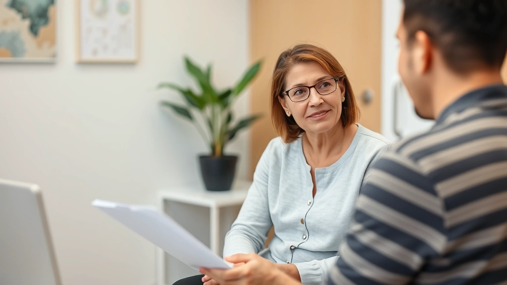 Patient discussing disability documentation with licensed therapist in clinical office setting