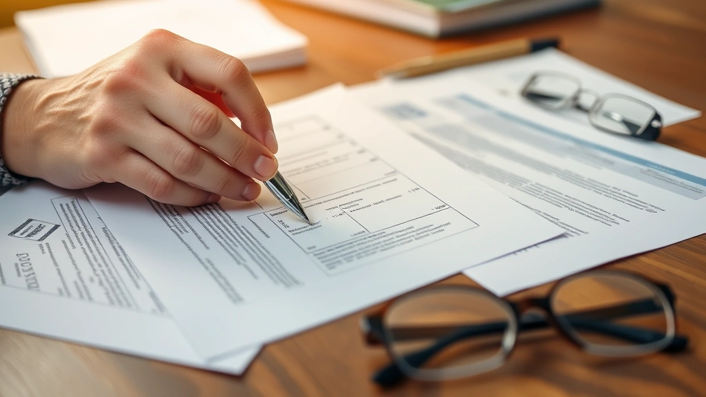 Close-up of hands reviewing official medical documentation and accommodation letters on a desk with a pen and glasses, organi