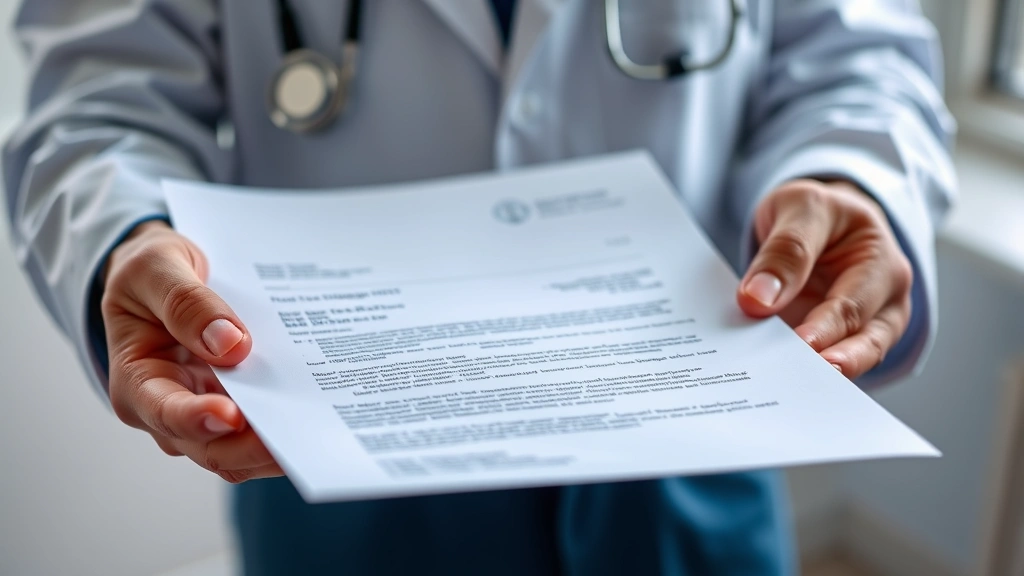 Close-up of hands holding official medical letter on letterhead with healthcare credentials visible in bright natural lightin