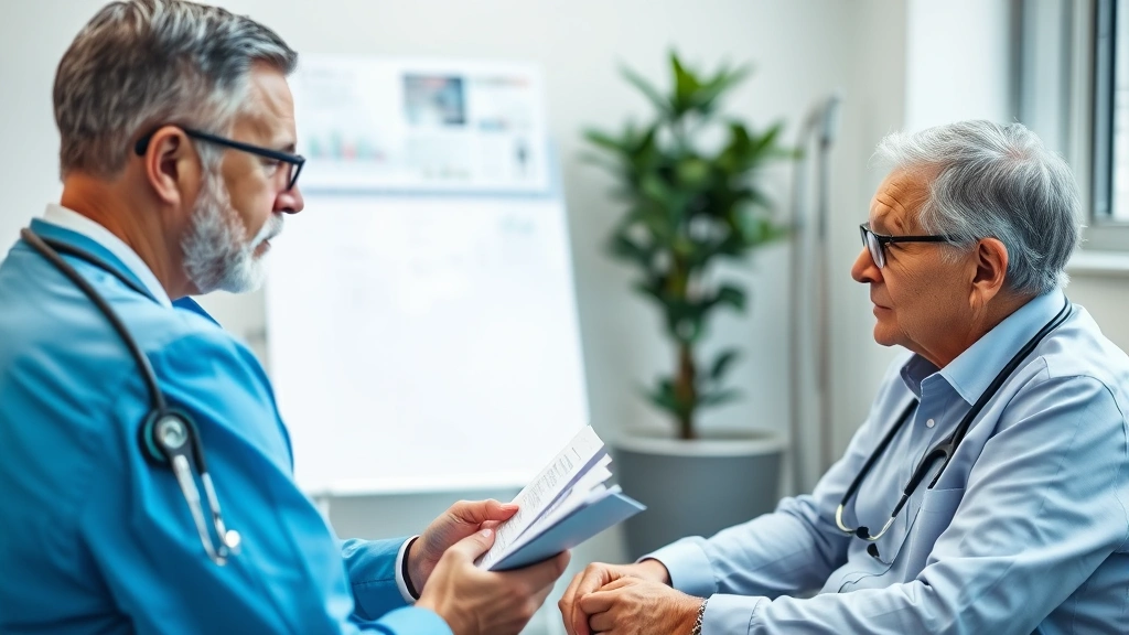 Patient in medical consultation with doctor reviewing health records and discussing medical conditions, caring healthcare int