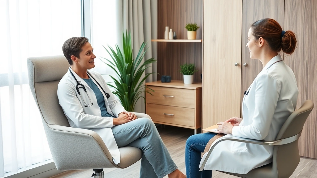 Person sitting in comfortable chair speaking with female doctor during consultation in modern clinic office